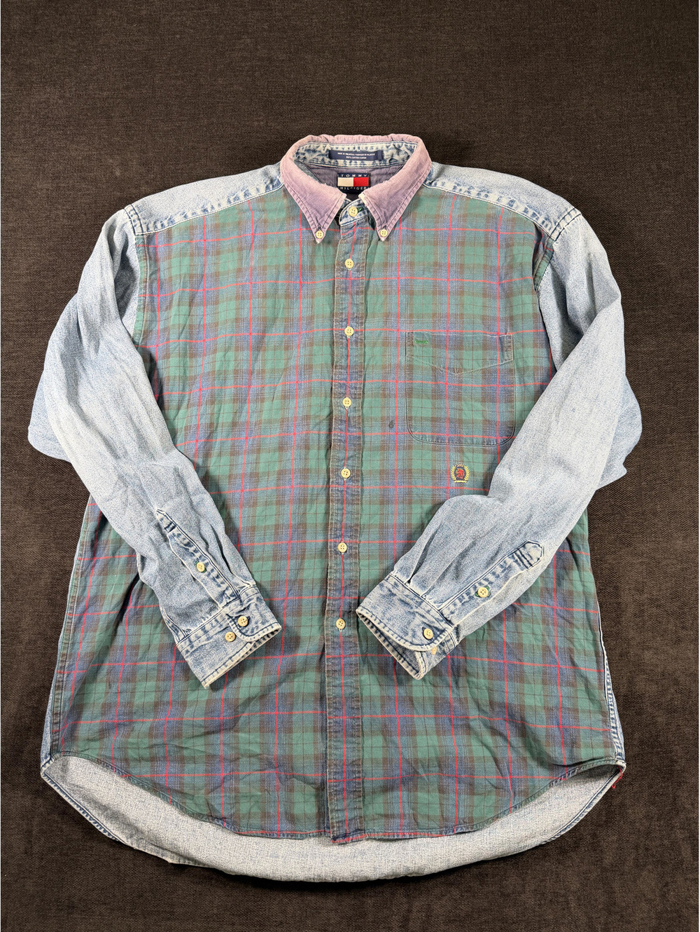 Vintage Tommy Hilfiger Denim and Plaid Button-Up Shirt